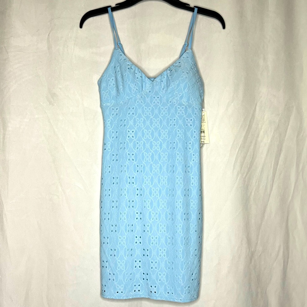 No Boundaries Light Blue Floral Eyelet Double Lined Summer Dress Size XS